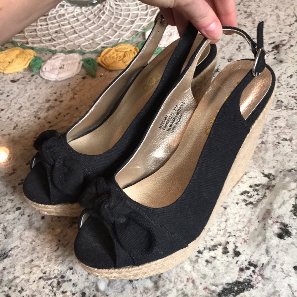 Black peep toe wedges